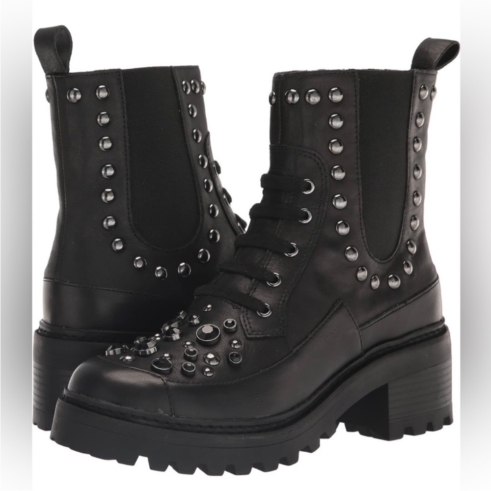 Black Studded Platform Combat Boots - Women's Fashion